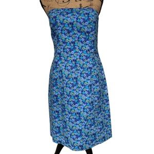 Vintage Blue Floral Strapless Dress